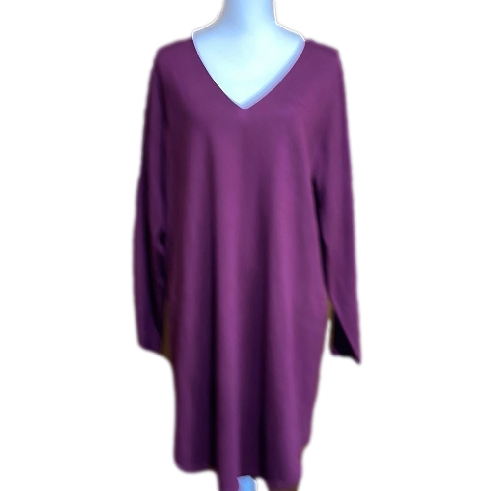 Eileen Fisher Wool Shirttail Sweater Tunic Dress In Rumberry Plus Size 1X - EUC